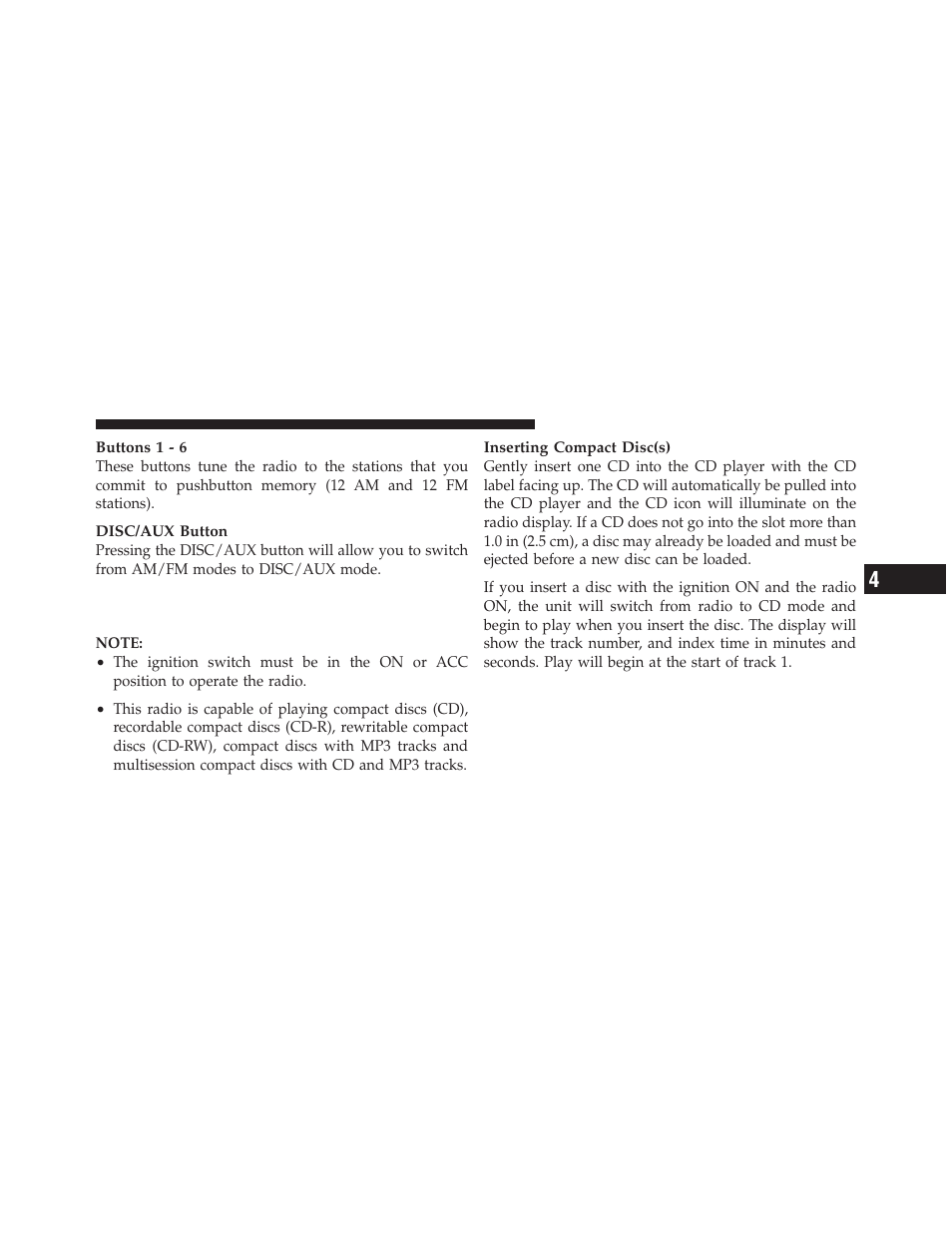 Operation instructions — cd mode for cd, And mp3 audio play | Dodge 2010 Journey User Manual | Page 246 / 512
