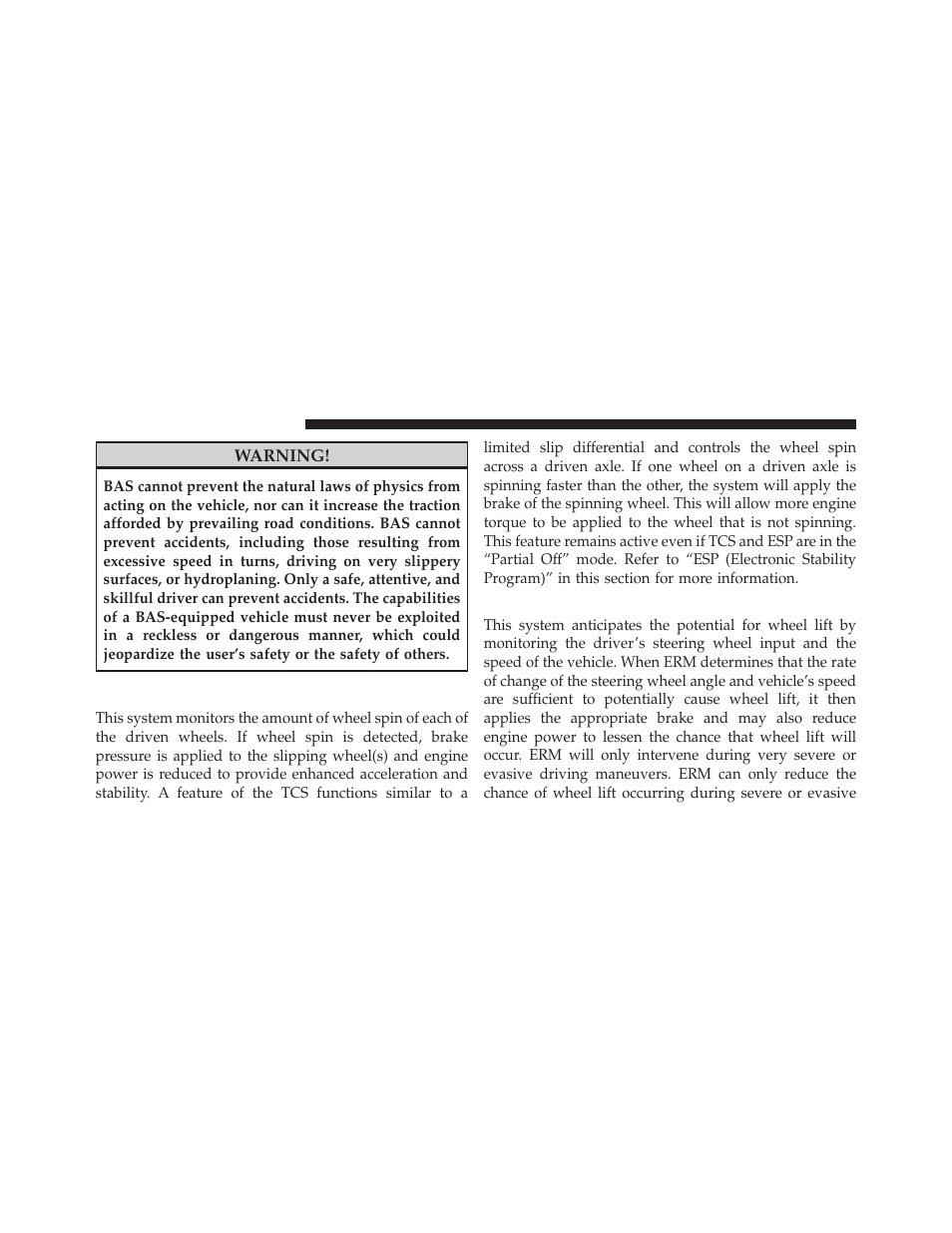 Traction control system (tcs), Electronic roll mitigation (erm) | Dodge 2010 Journey User Manual | Page 321 / 512