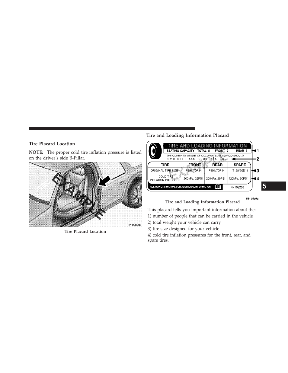 Tire loading and tire pressure | Dodge 2010 Journey User Manual | Page 332 / 512