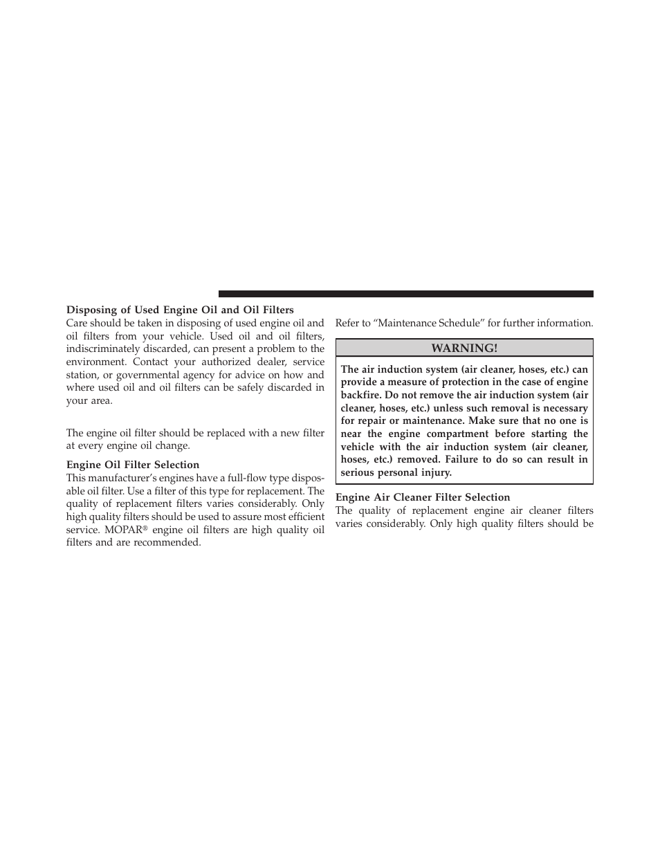 Engine oil filter, Engine air cleaner filter | Dodge 2010 Journey User Manual | Page 413 / 512