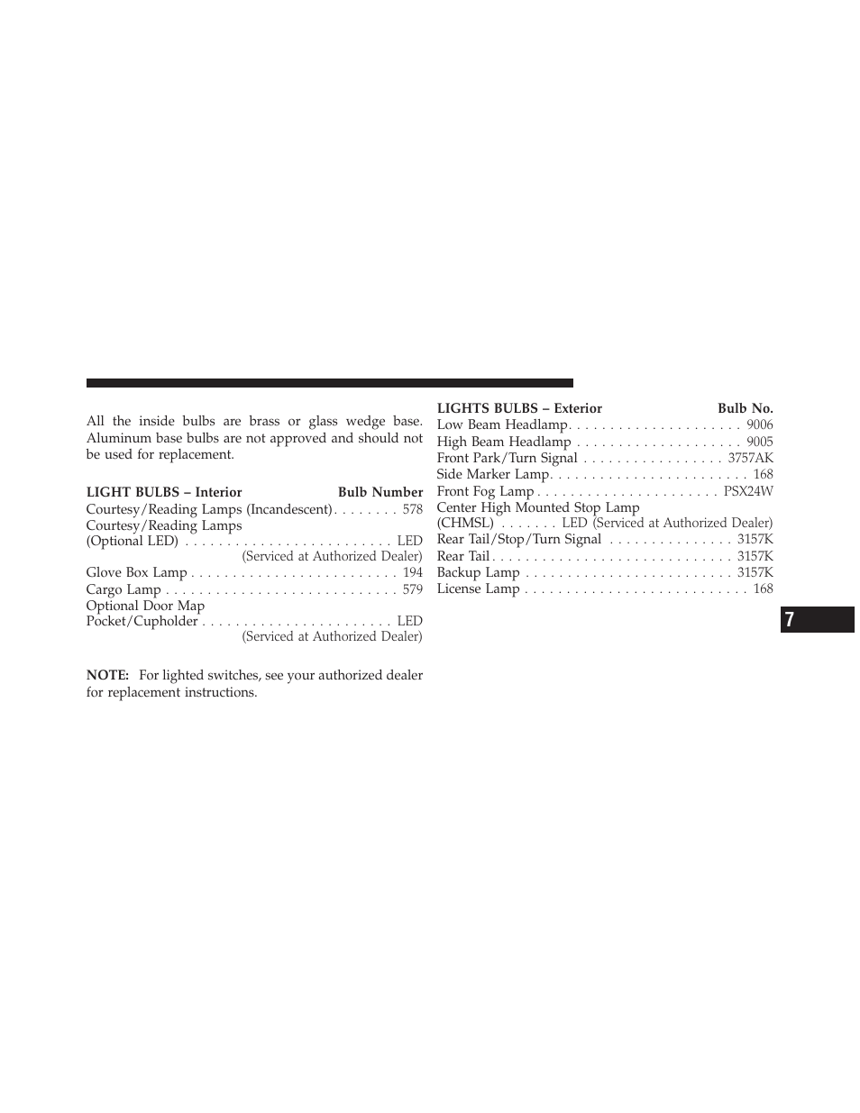 Replacement bulbs | Dodge 2010 Journey User Manual | Page 450 / 512