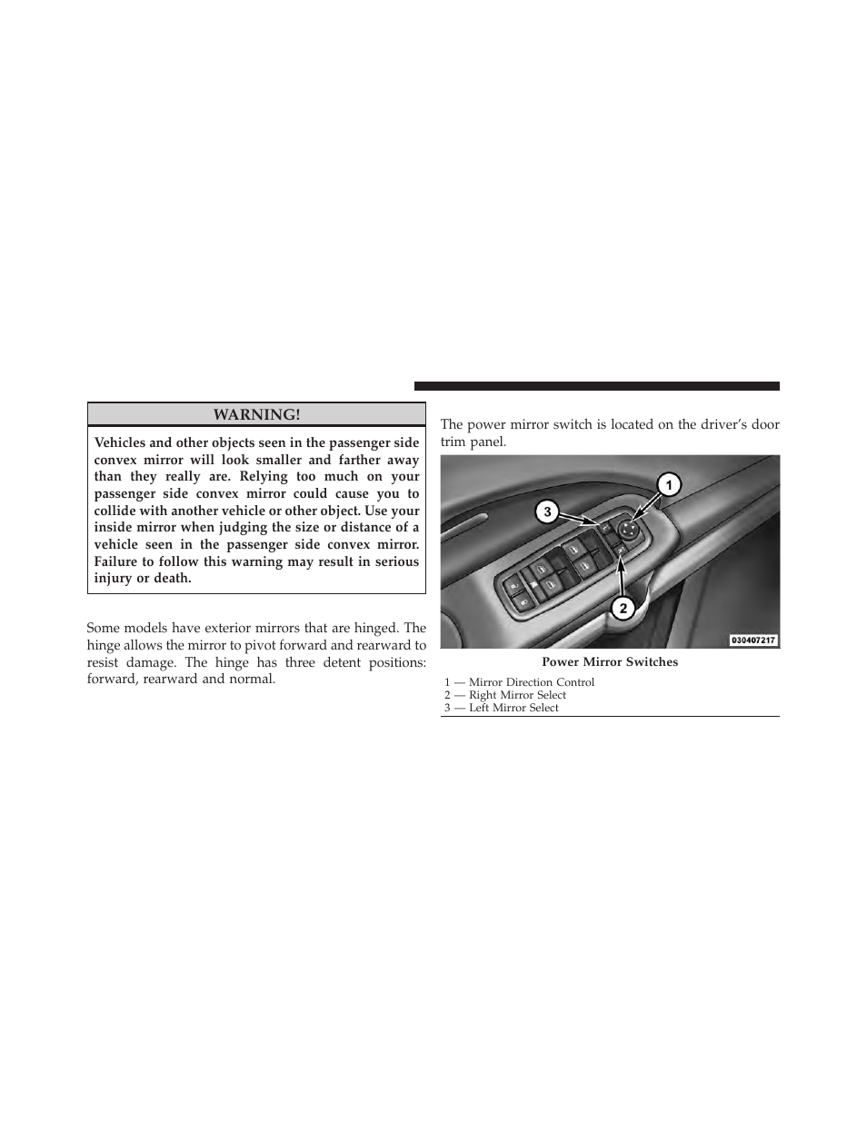 Outside mirrors folding feature — if equipped, Power mirrors, Outside mirrors folding feature — if | Equipped | Dodge 2010 Journey User Manual | Page 97 / 512