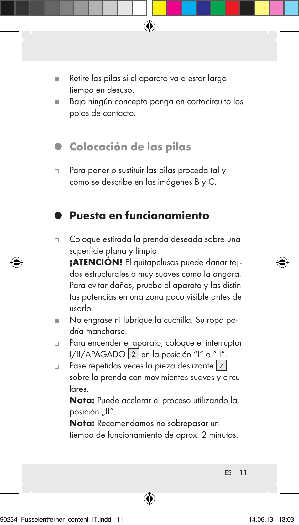 Colocación de las pilas, Puesta en funcionamiento | Aquapur Z31511 Lint Remover User Manual | Page 11 / 45