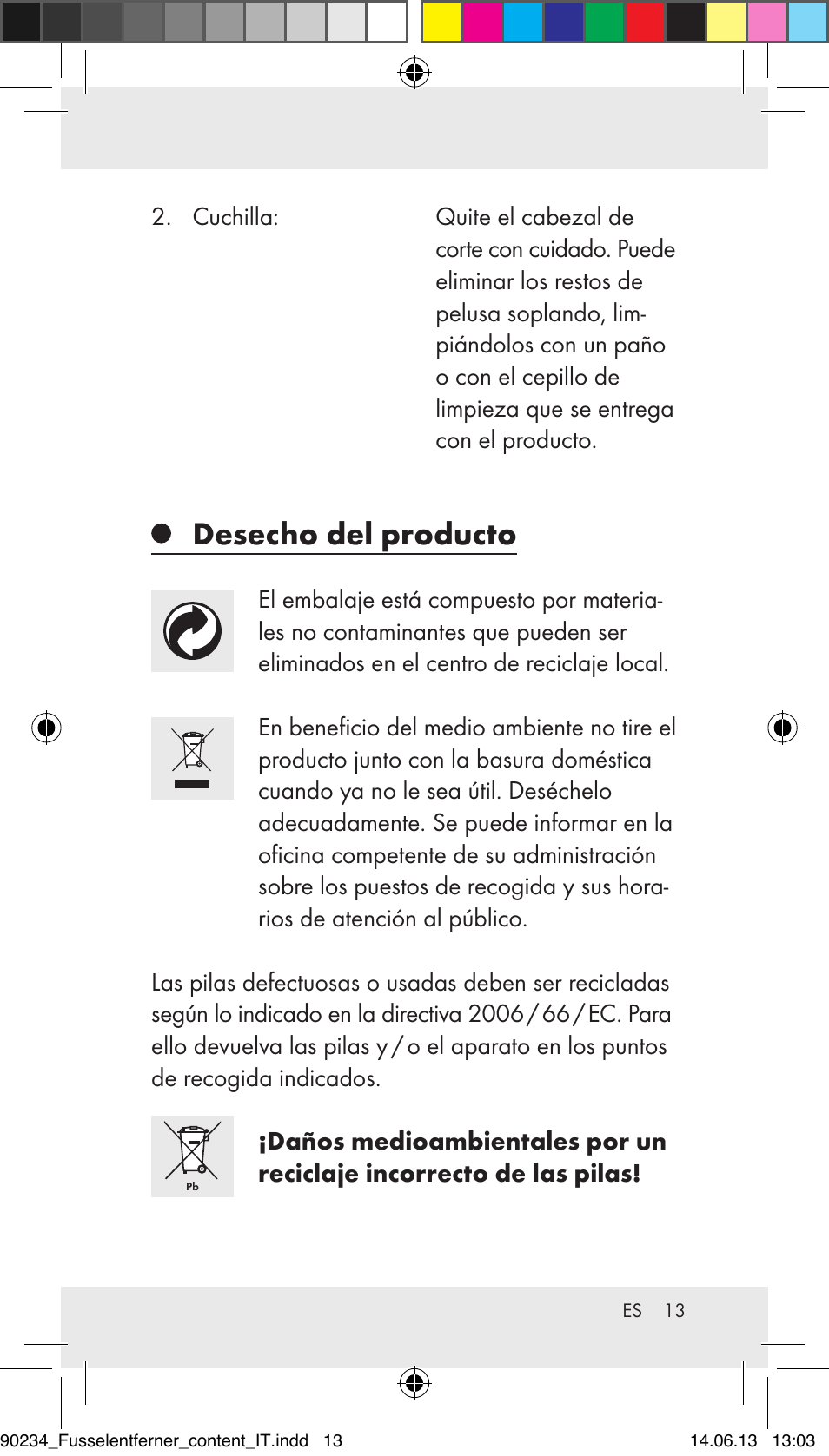 Desecho del producto | Aquapur Z31511 Lint Remover User Manual | Page 13 / 45