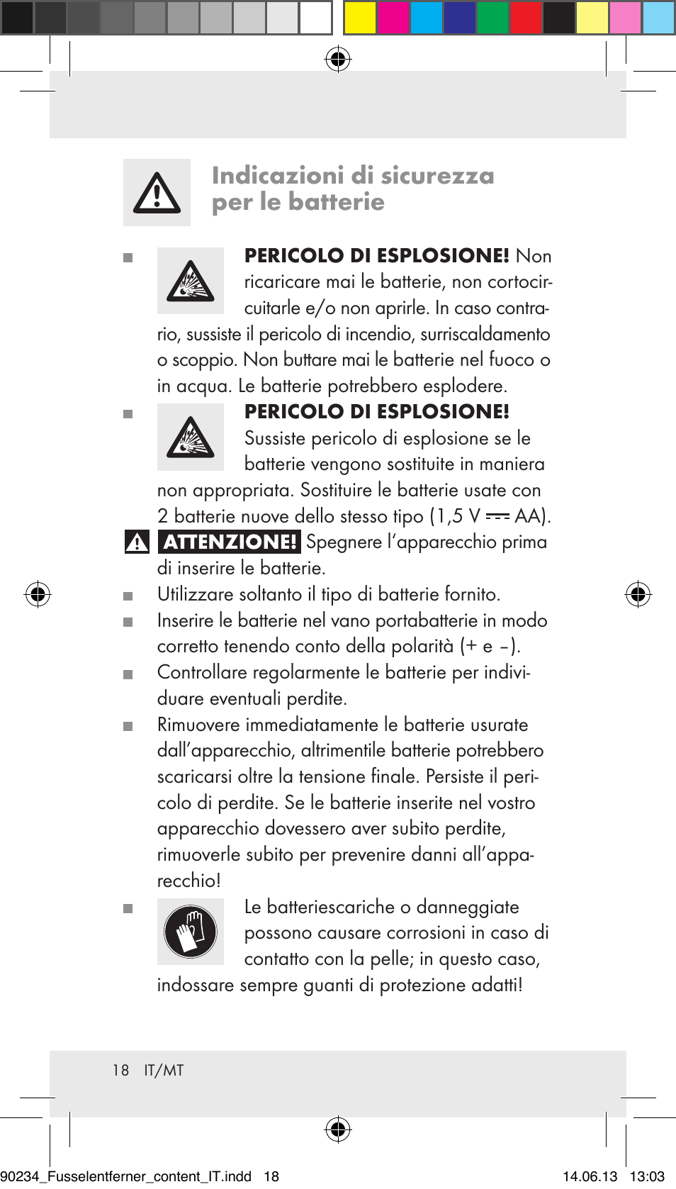 Indicazioni di sicurezza per le batterie | Aquapur Z31511 Lint Remover User Manual | Page 18 / 45