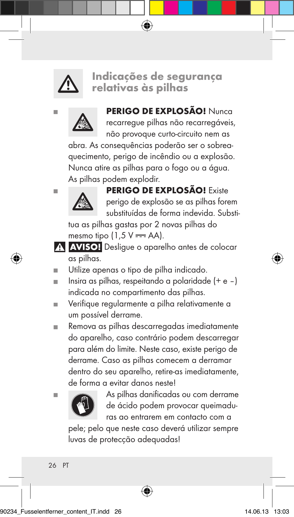 Indicações de segurança relativas às pilhas | Aquapur Z31511 Lint Remover User Manual | Page 26 / 45