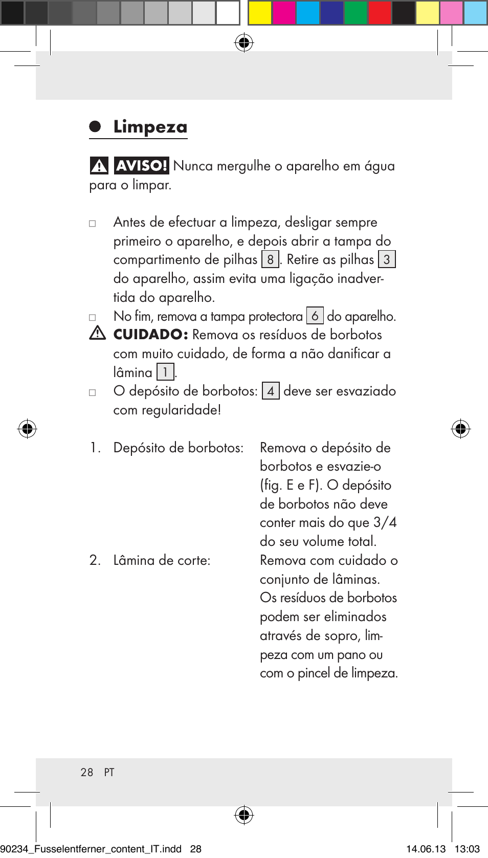 Limpeza | Aquapur Z31511 Lint Remover User Manual | Page 28 / 45