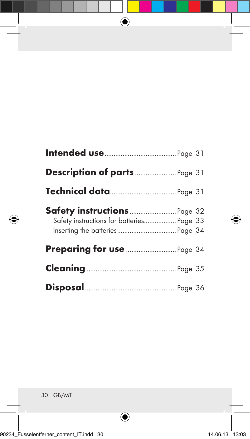 Intended use, Description of parts, Technical data | Safety instructions, Preparing for use, Cleaning, Disposal | Aquapur Z31511 Lint Remover User Manual | Page 30 / 45