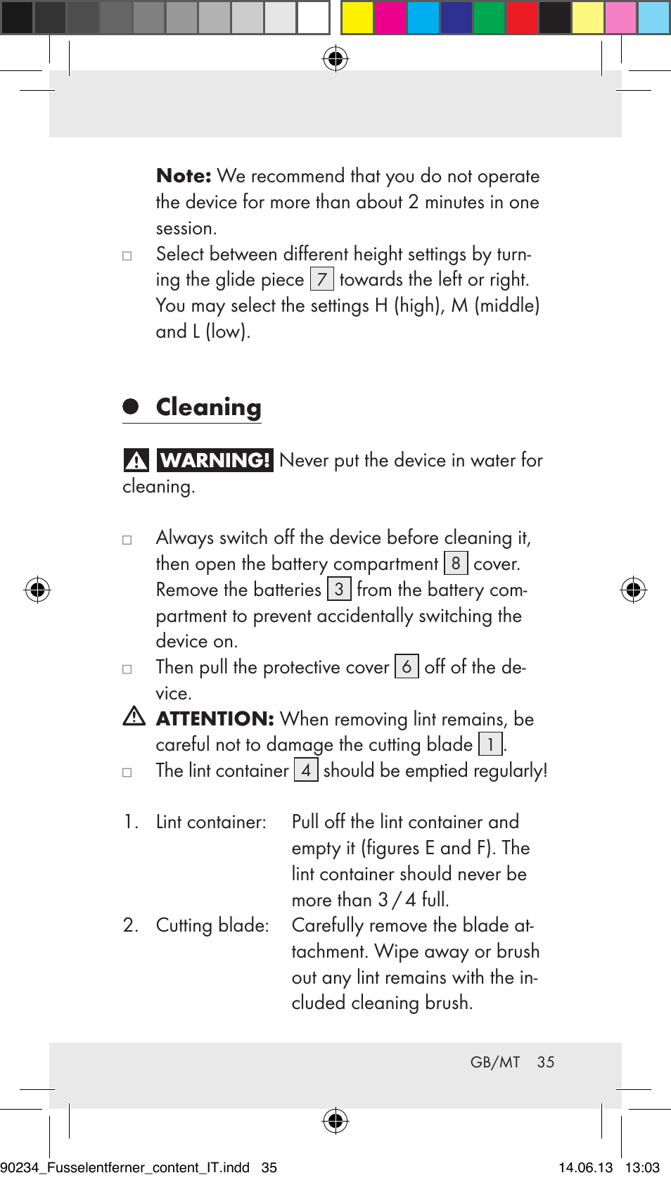Cleaning | Aquapur Z31511 Lint Remover User Manual | Page 35 / 45