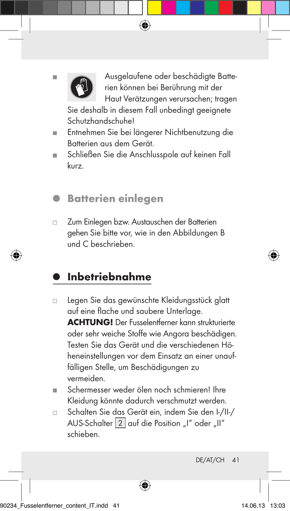 Batterien einlegen, Inbetriebnahme | Aquapur Z31511 Lint Remover User Manual | Page 41 / 45