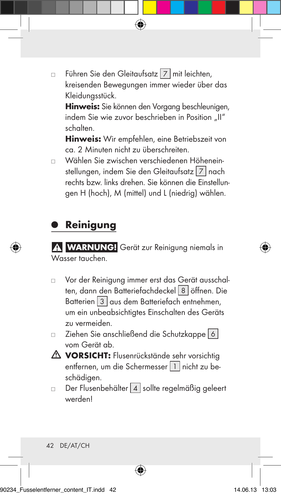 Reinigung | Aquapur Z31511 Lint Remover User Manual | Page 42 / 45