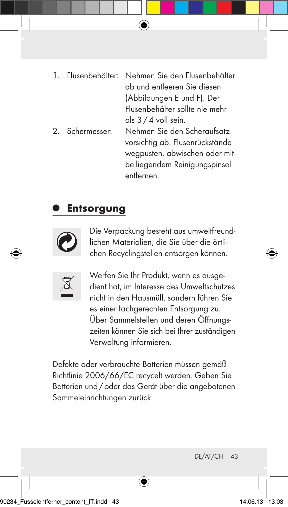 Entsorgung | Aquapur Z31511 Lint Remover User Manual | Page 43 / 45