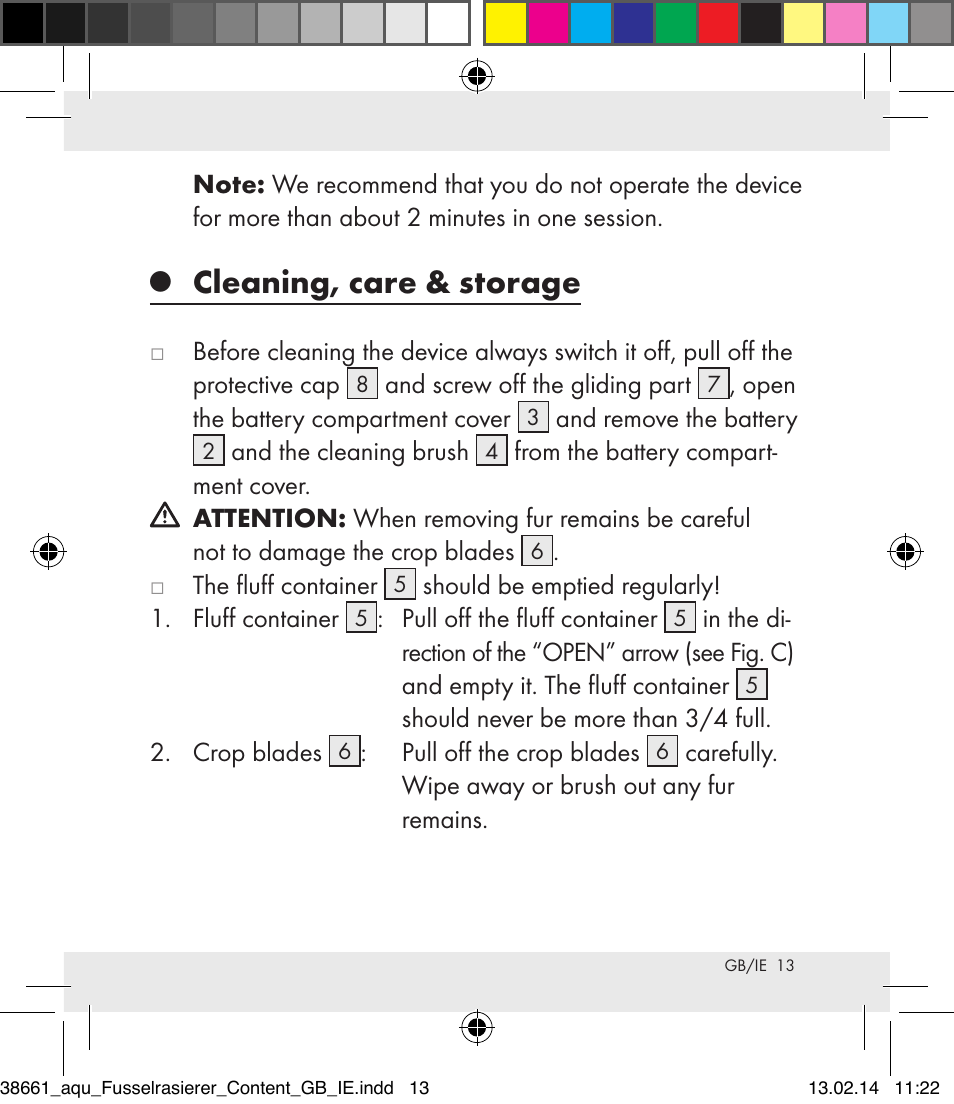 Cleaning, care & storage | Aquapur H5773 Lint Remover User Manual | Page 14 / 92