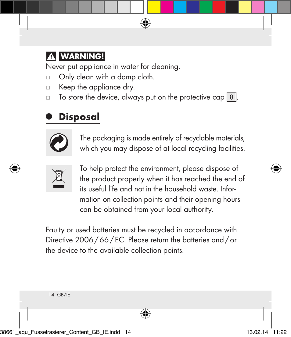 Disposal | Aquapur H5773 Lint Remover User Manual | Page 15 / 92