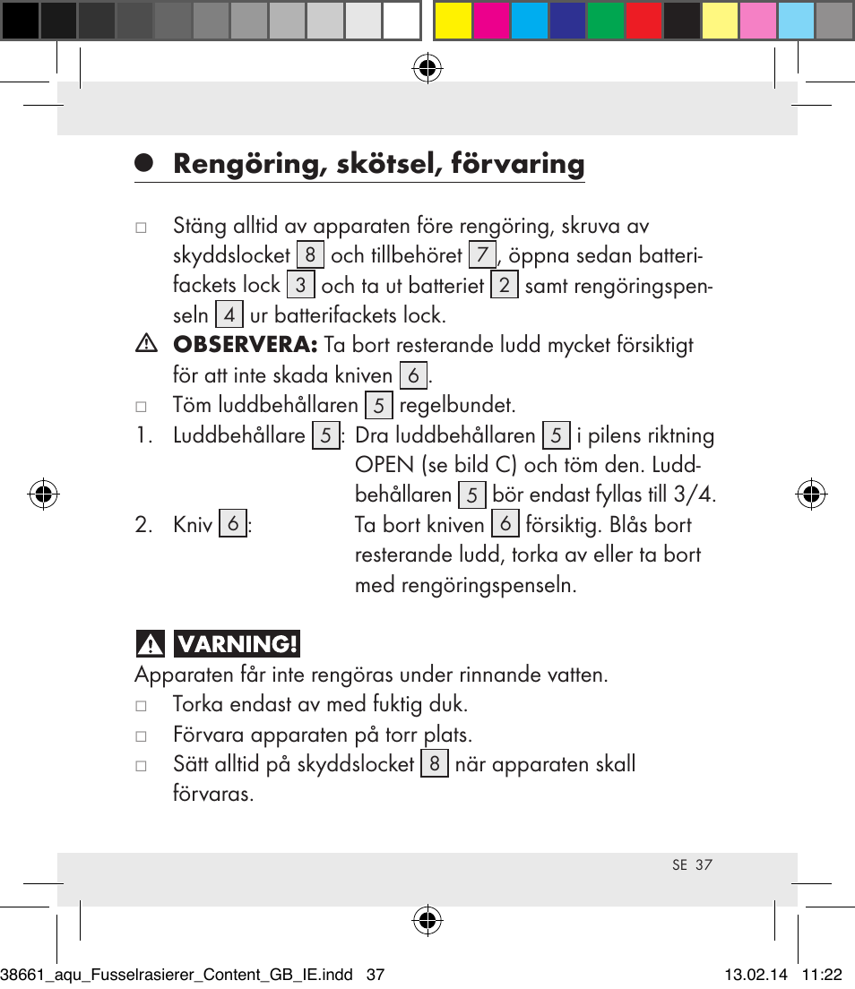 Rengöring, skötsel, förvaring | Aquapur H5773 Lint Remover User Manual | Page 38 / 92