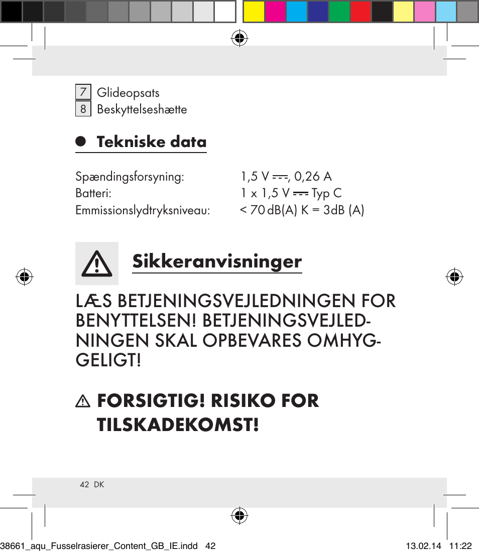Tekniske data | Aquapur H5773 Lint Remover User Manual | Page 43 / 92