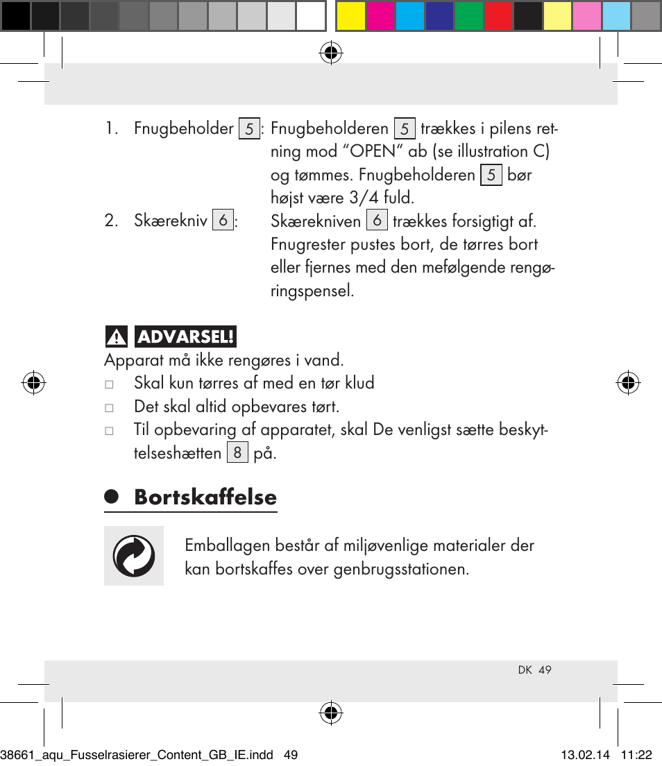 Bortskaffelse | Aquapur H5773 Lint Remover User Manual | Page 50 / 92