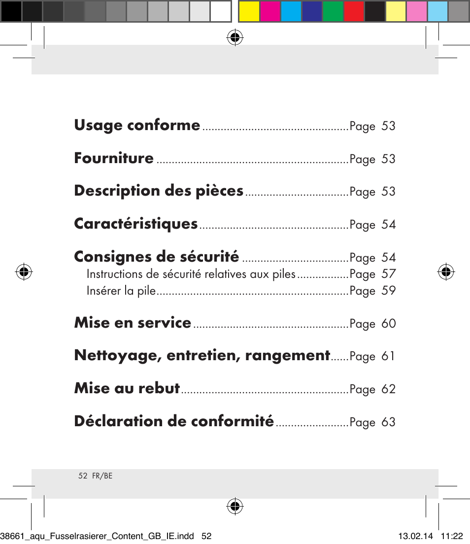 Usage conforme, Fourniture, Description des pièces | Caractéristiques, Consignes de sécurité, Mise en service, Nettoyage, entretien, rangement, Mise au rebut, Déclaration de conformité | Aquapur H5773 Lint Remover User Manual | Page 53 / 92