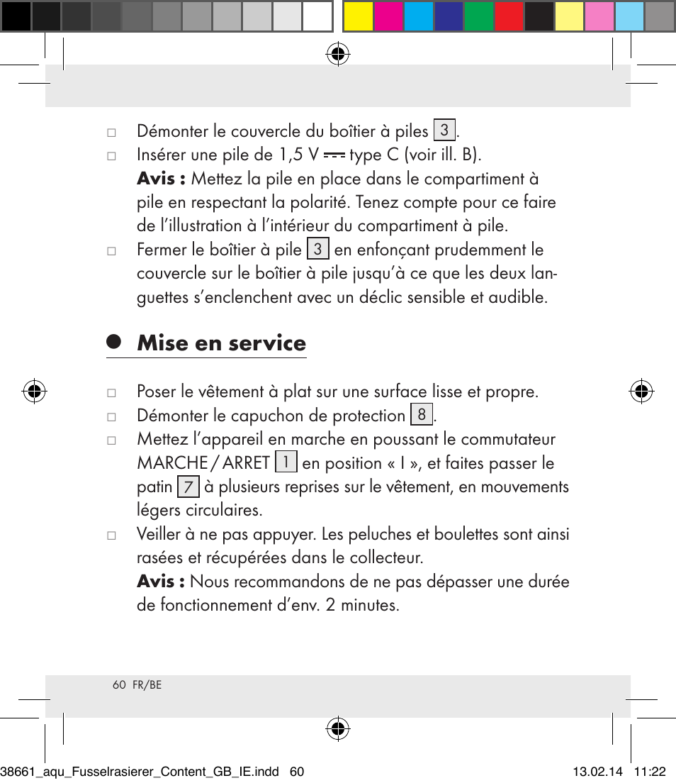 Mise en service | Aquapur H5773 Lint Remover User Manual | Page 61 / 92