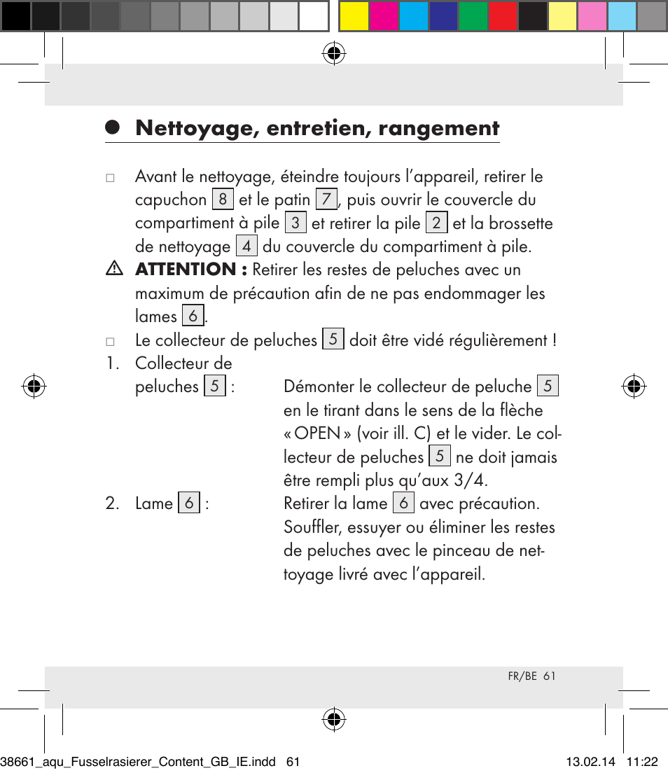 Nettoyage, entretien, rangement | Aquapur H5773 Lint Remover User Manual | Page 62 / 92