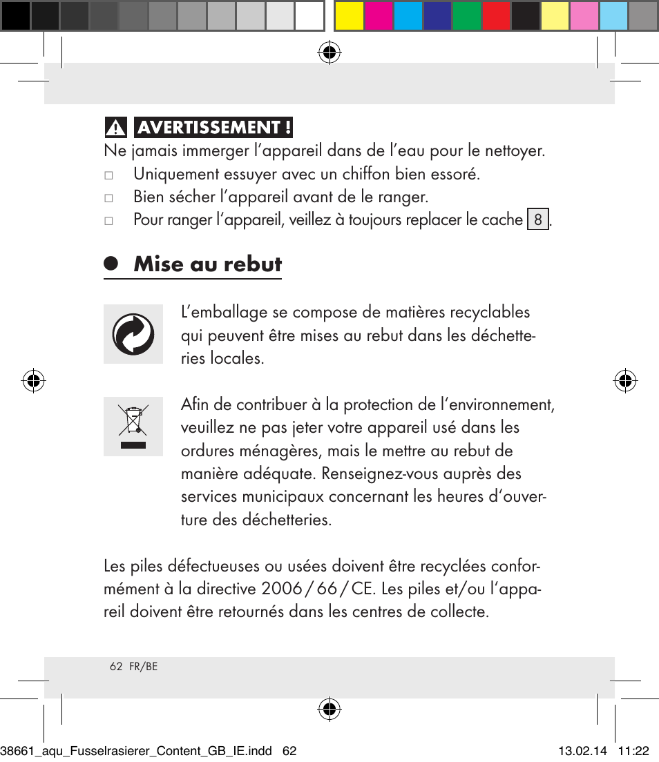 Mise au rebut | Aquapur H5773 Lint Remover User Manual | Page 63 / 92