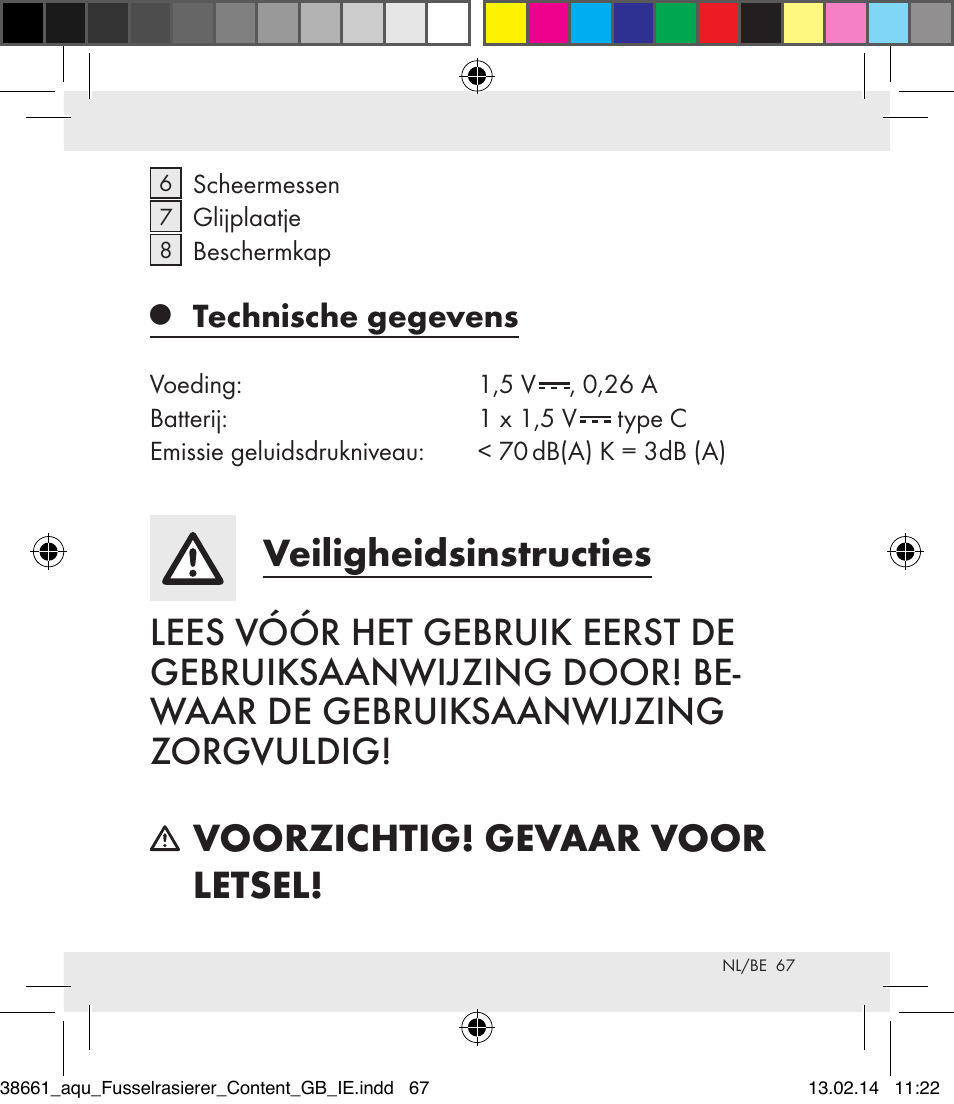 Technische gegevens | Aquapur H5773 Lint Remover User Manual | Page 68 / 92