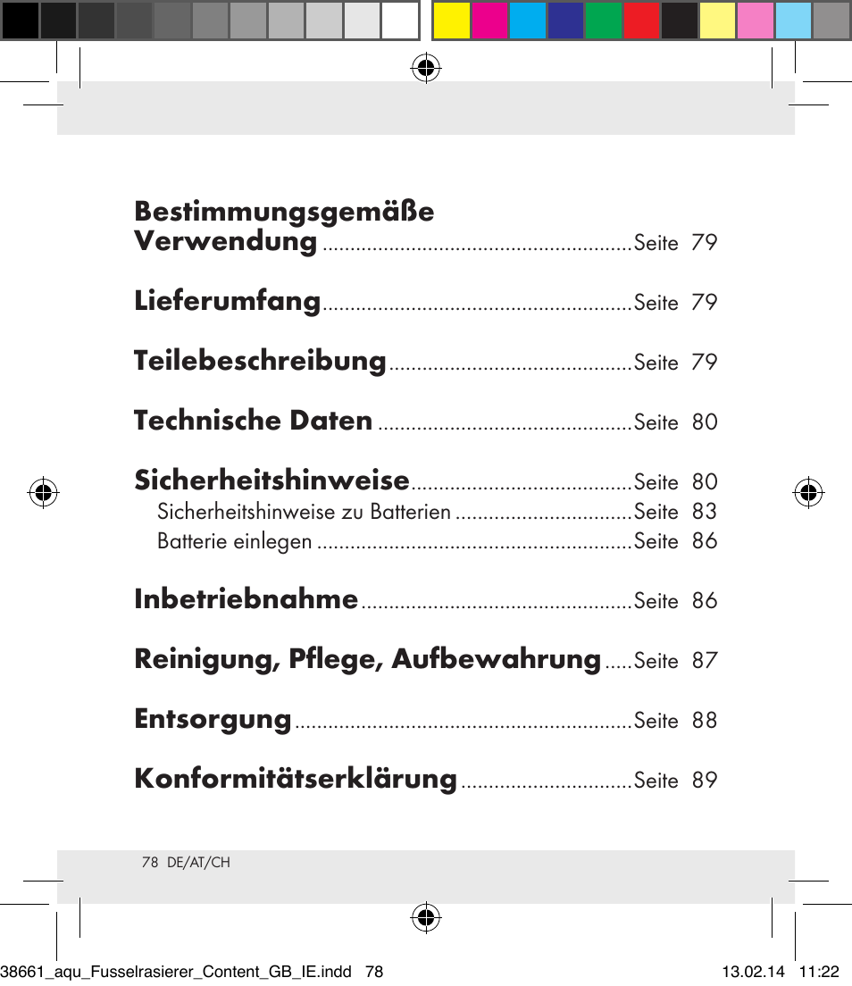 Bestimmungsgemäße verwendung, Lieferumfang, Teilebeschreibung | Technische daten, Sicherheitshinweise, Inbetriebnahme, Reinigung, pflege, aufbewahrung, Entsorgung, Konformitätserklärung | Aquapur H5773 Lint Remover User Manual | Page 79 / 92