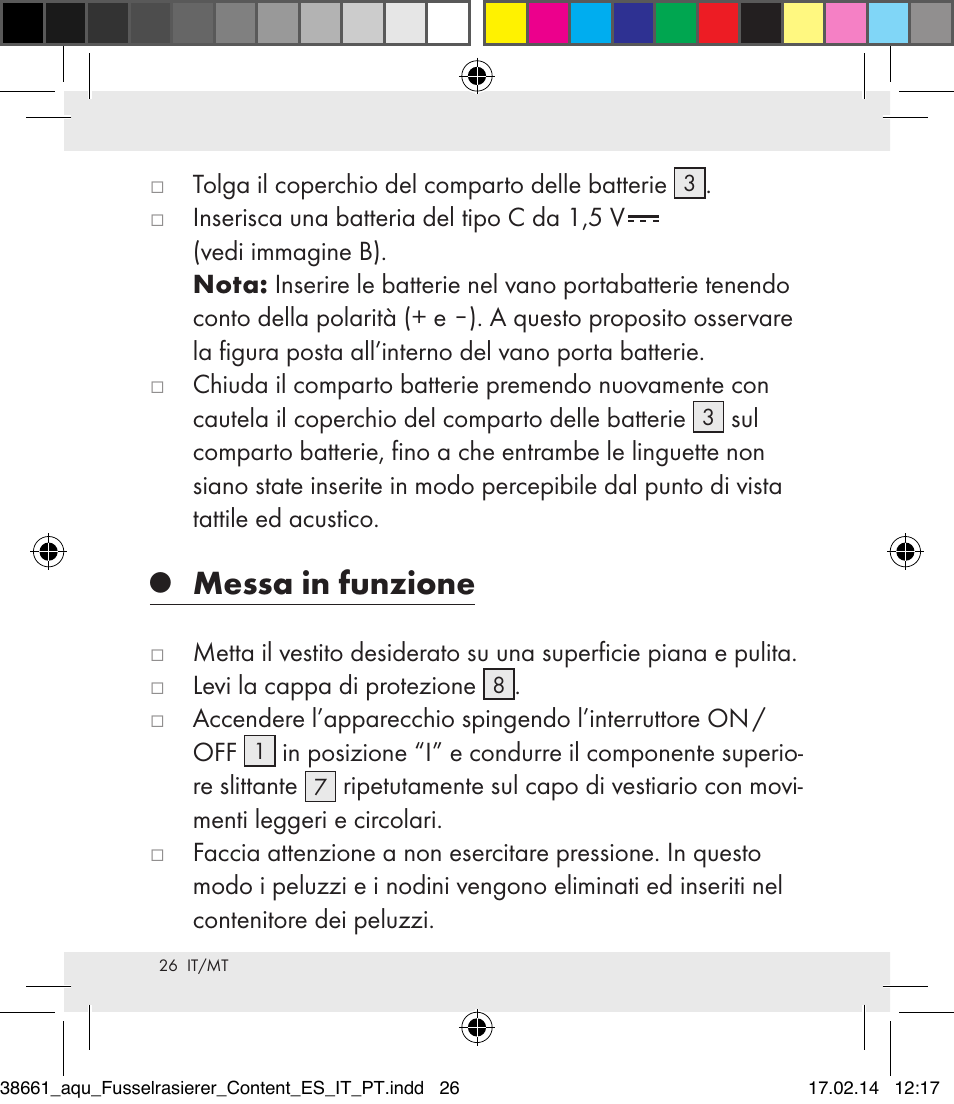 Messa in funzione | Aquapur H5773 Lint Remover User Manual | Page 26 / 69