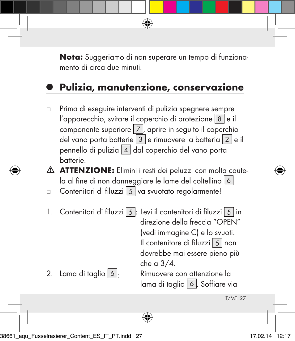 Pulizia, manutenzione, conservazione | Aquapur H5773 Lint Remover User Manual | Page 27 / 69