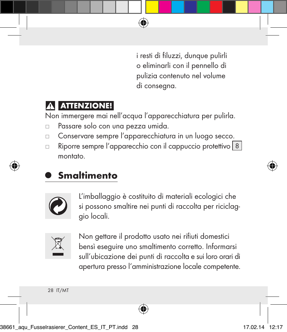 Smaltimento | Aquapur H5773 Lint Remover User Manual | Page 28 / 69