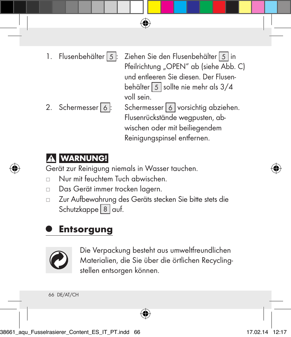 Entsorgung | Aquapur H5773 Lint Remover User Manual | Page 66 / 69