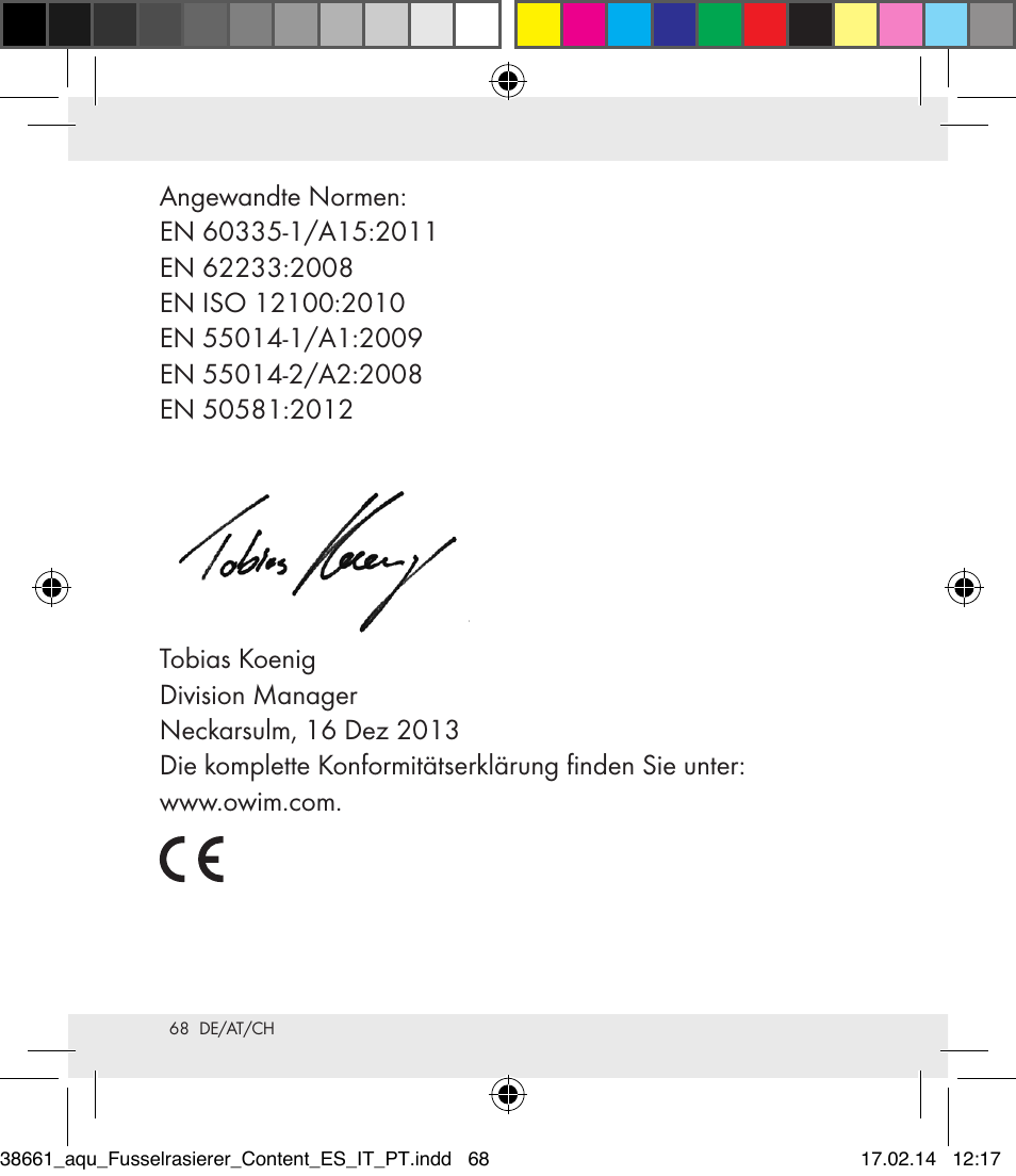 Aquapur H5773 Lint Remover User Manual | Page 68 / 69
