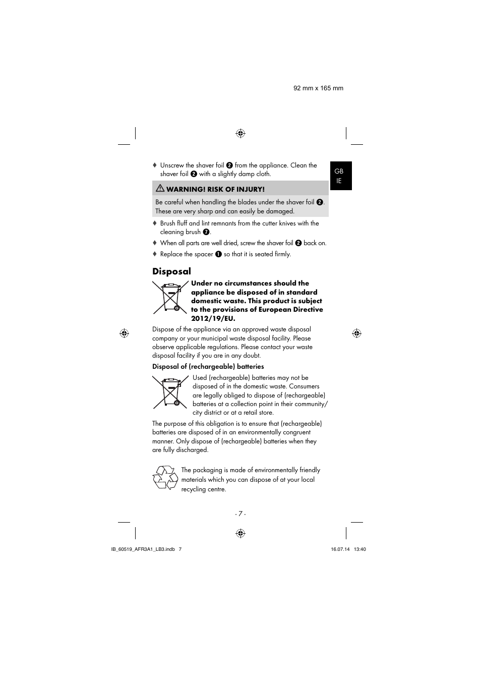 Disposal | Aquapur AFR 3 A1 Lint Remover User Manual | Page 10 / 43