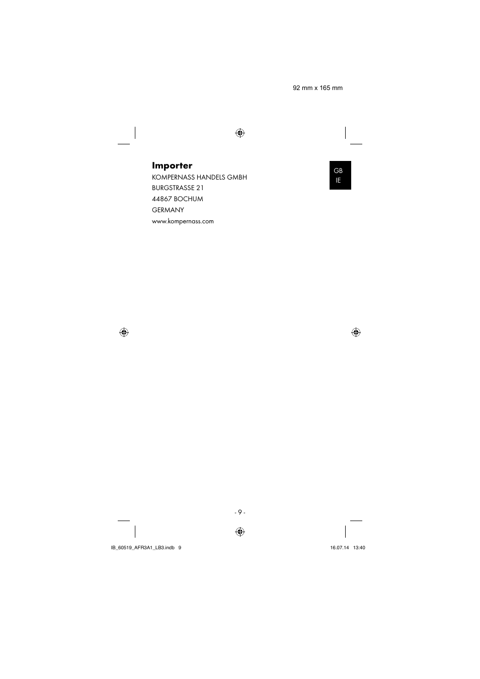 Importer | Aquapur AFR 3 A1 Lint Remover User Manual | Page 12 / 43