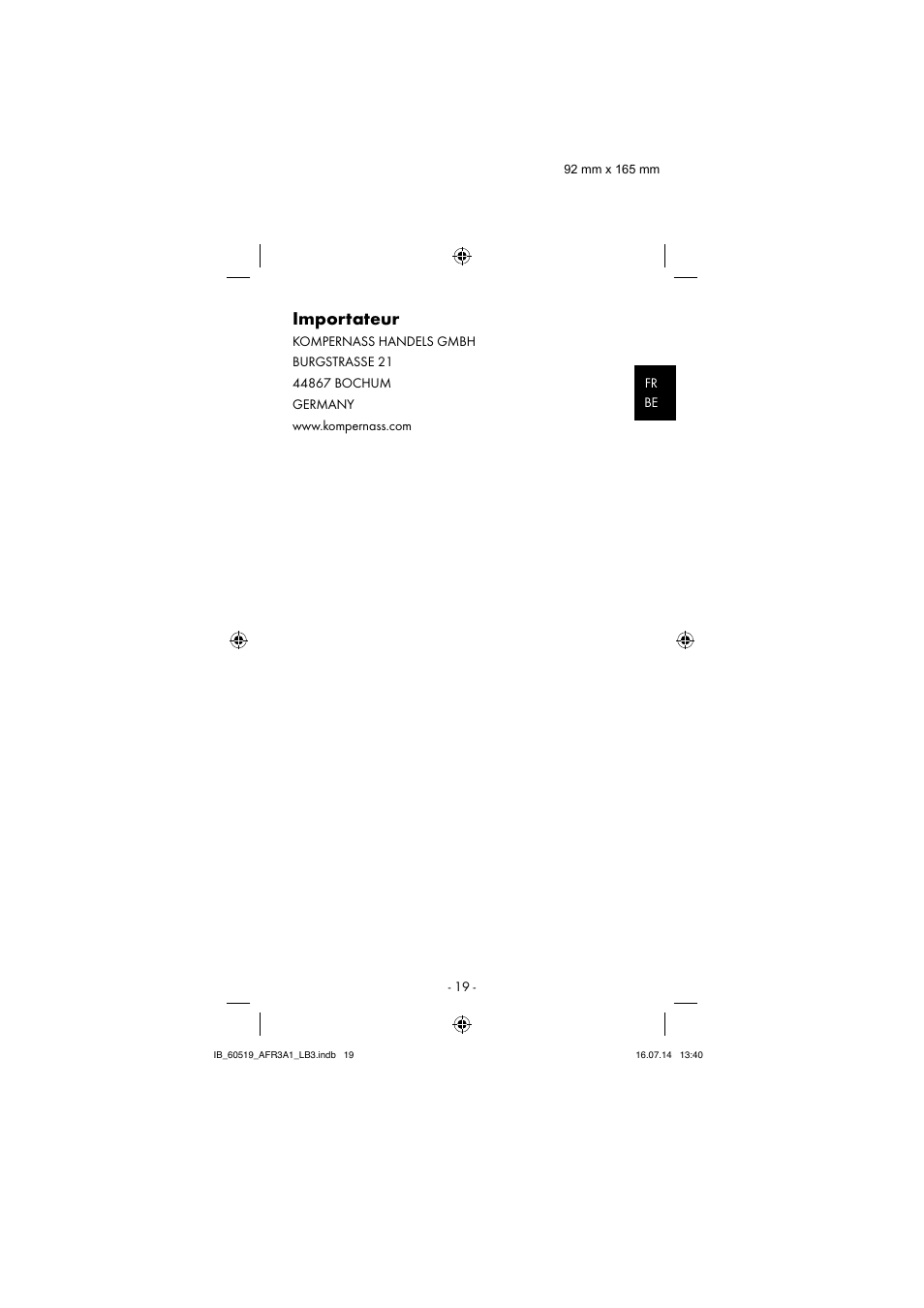 Importateur | Aquapur AFR 3 A1 Lint Remover User Manual | Page 22 / 43