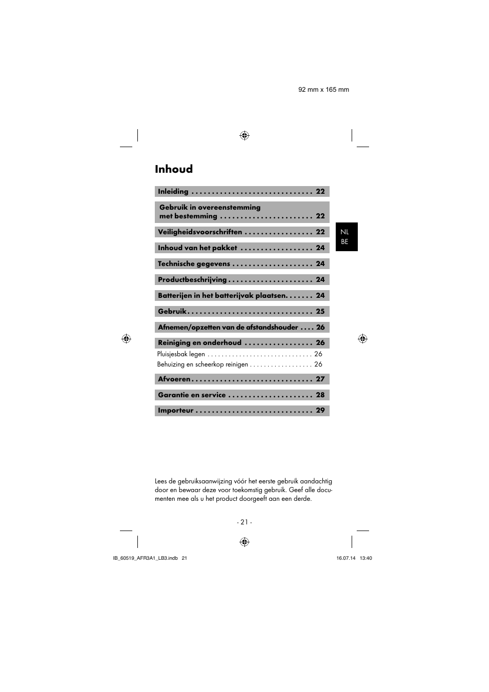 Inhoud | Aquapur AFR 3 A1 Lint Remover User Manual | Page 24 / 43