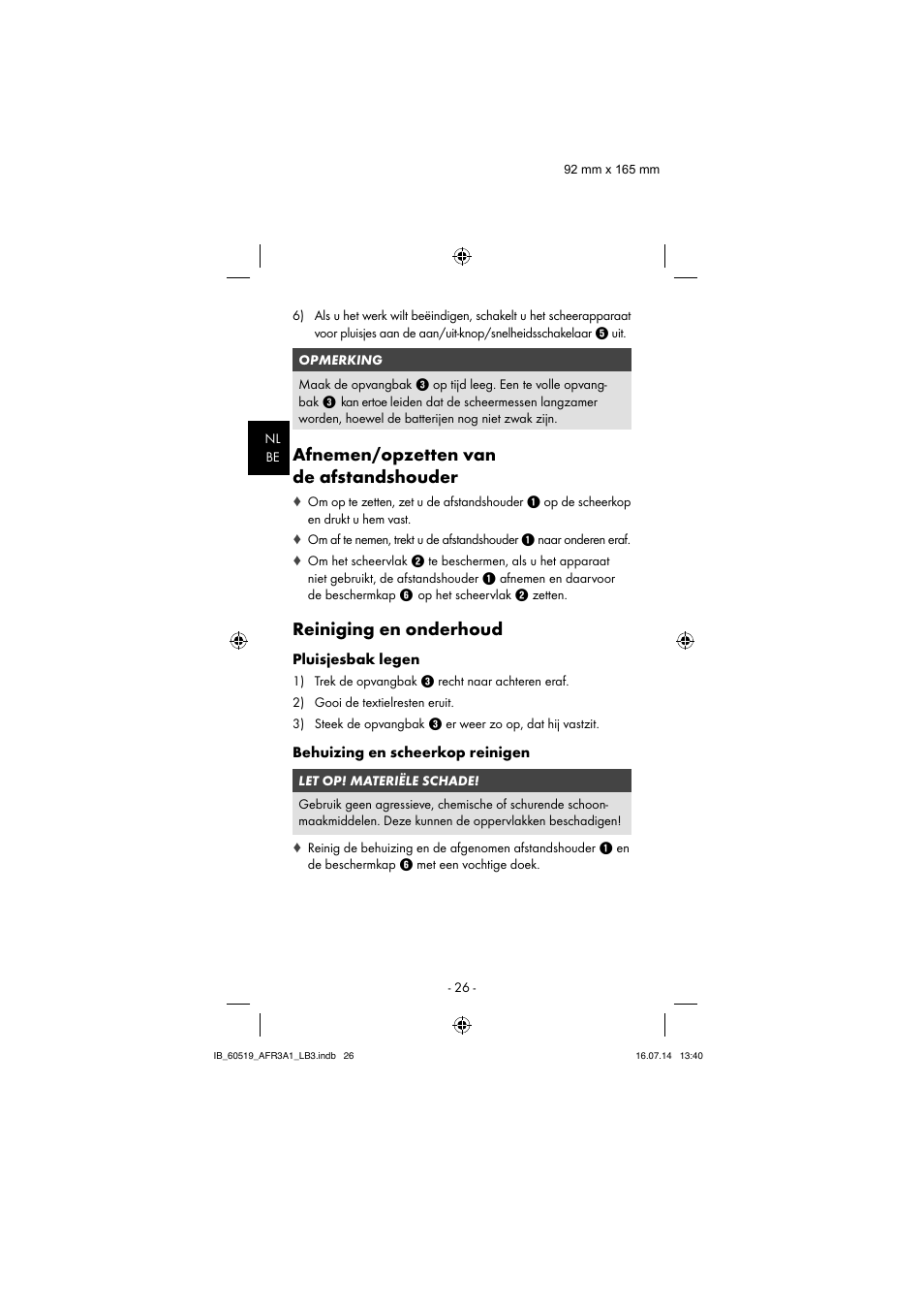 Afnemen/opzetten van de afstandshouder, Reiniging en onderhoud | Aquapur AFR 3 A1 Lint Remover User Manual | Page 29 / 43