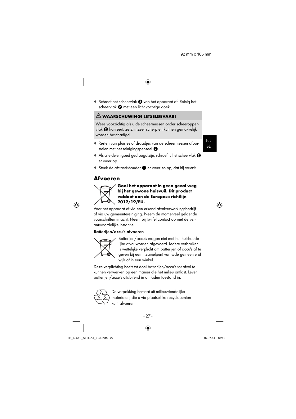 Afvoeren | Aquapur AFR 3 A1 Lint Remover User Manual | Page 30 / 43