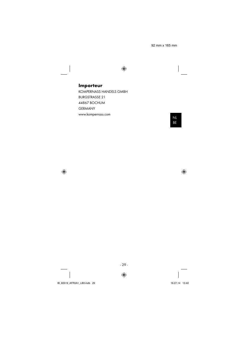 Importeur | Aquapur AFR 3 A1 Lint Remover User Manual | Page 32 / 43