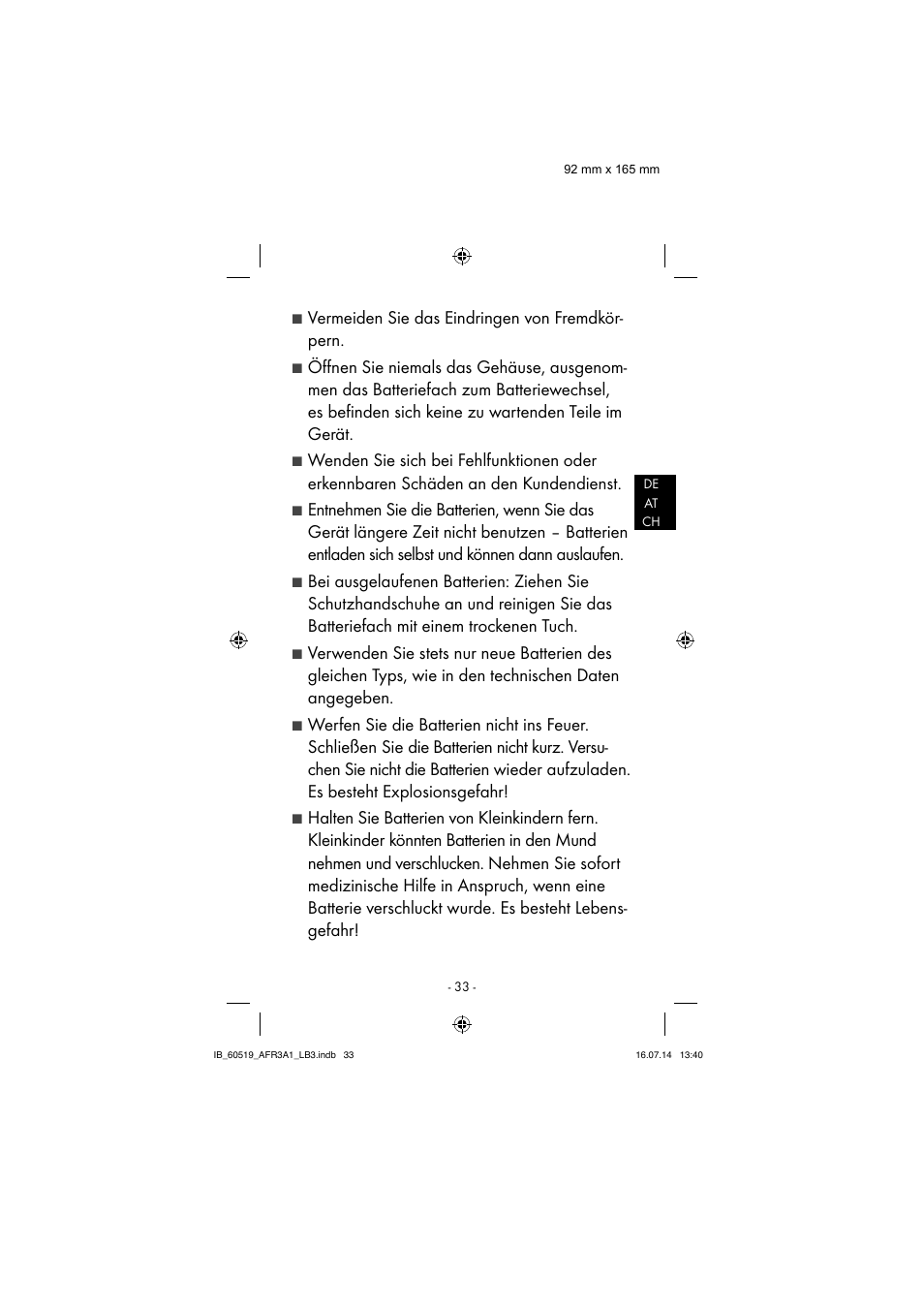 Vermeiden sie das eindringen von fremdkör- pern | Aquapur AFR 3 A1 Lint Remover User Manual | Page 36 / 43