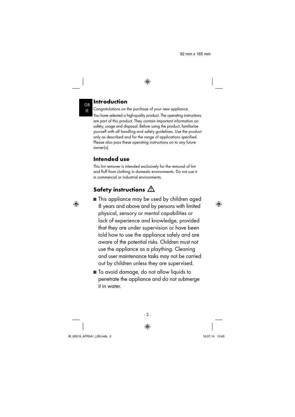 Introduction, Intended use, Safety instructions | Aquapur AFR 3 A1 Lint Remover User Manual | Page 5 / 43