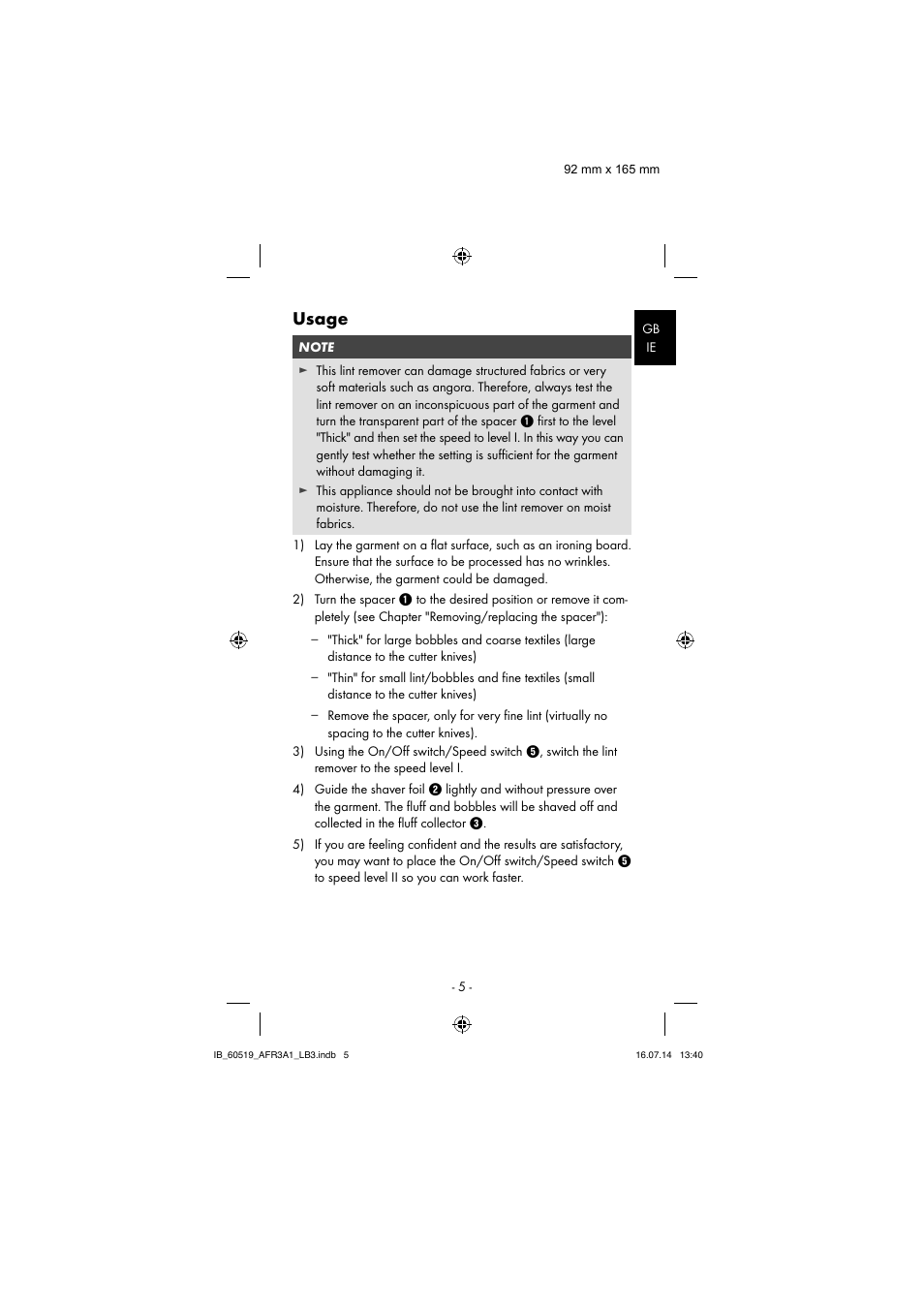 Usage | Aquapur AFR 3 A1 Lint Remover User Manual | Page 8 / 43