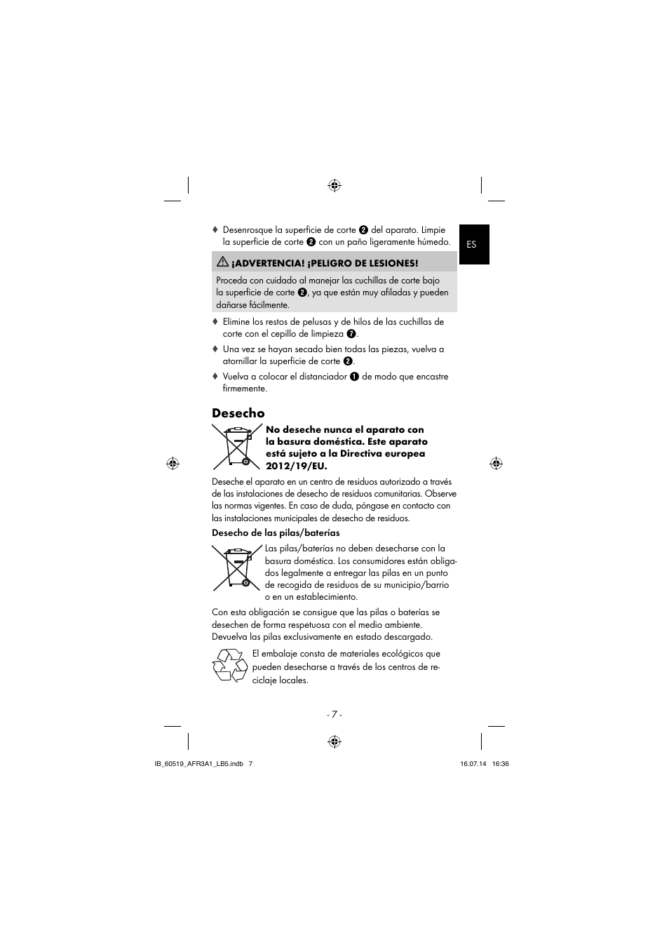 Desecho | Aquapur AFR 3 A1 Lint Remover User Manual | Page 10 / 53