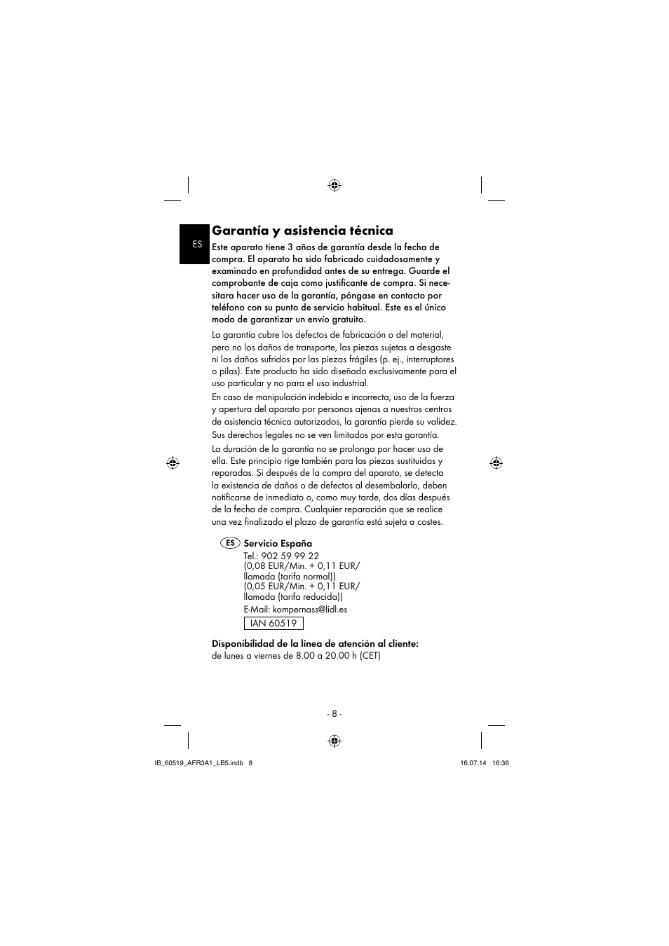 Garantía y asistencia técnica | Aquapur AFR 3 A1 Lint Remover User Manual | Page 11 / 53