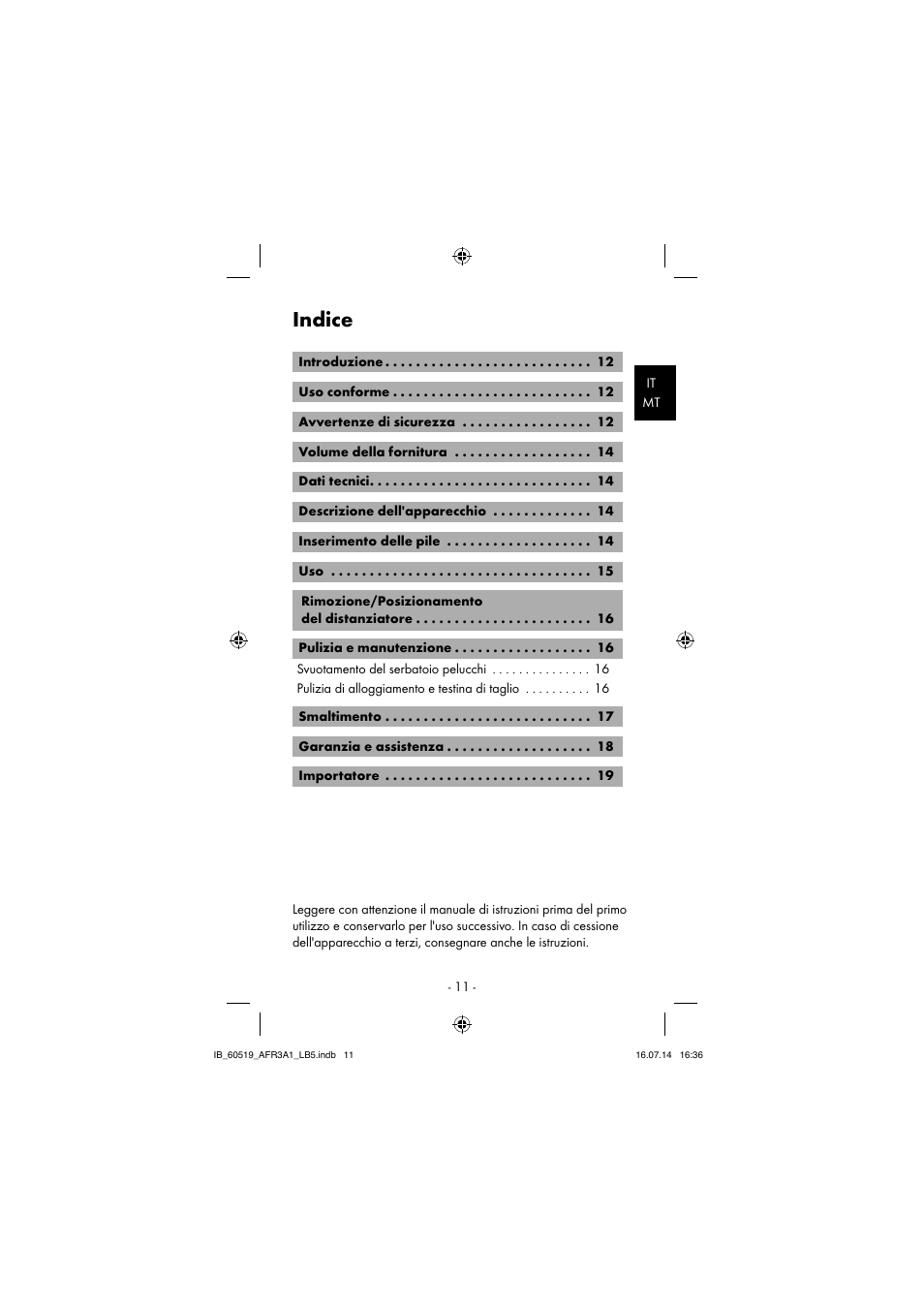 Indice | Aquapur AFR 3 A1 Lint Remover User Manual | Page 14 / 53