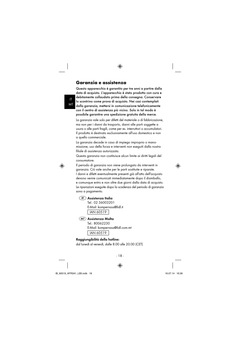 Garanzia e assistenza | Aquapur AFR 3 A1 Lint Remover User Manual | Page 21 / 53