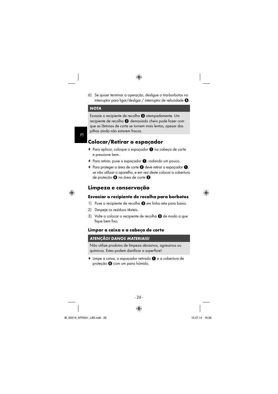 Colocar/retirar o espaçador, Limpeza e conservação | Aquapur AFR 3 A1 Lint Remover User Manual | Page 29 / 53