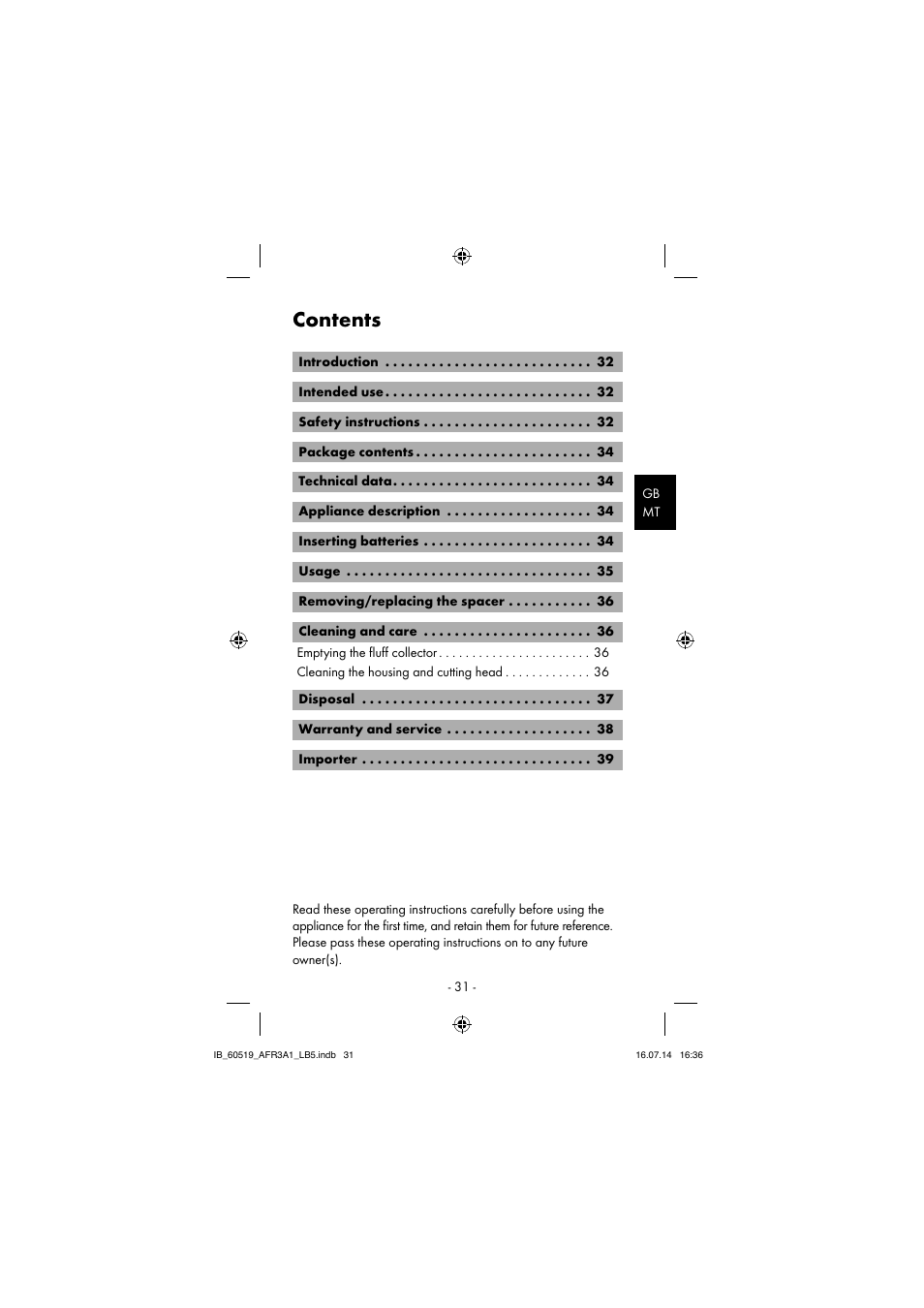 Aquapur AFR 3 A1 Lint Remover User Manual | Page 34 / 53