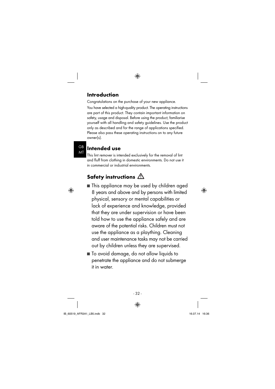 Introduction, Intended use, Safety instructions | Aquapur AFR 3 A1 Lint Remover User Manual | Page 35 / 53