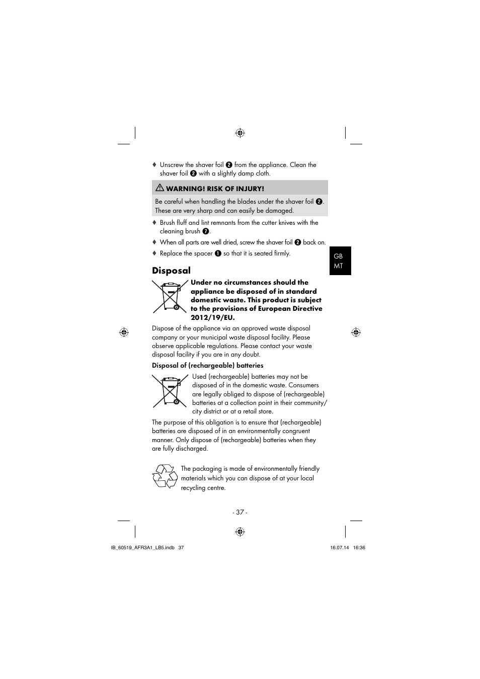 Disposal | Aquapur AFR 3 A1 Lint Remover User Manual | Page 40 / 53